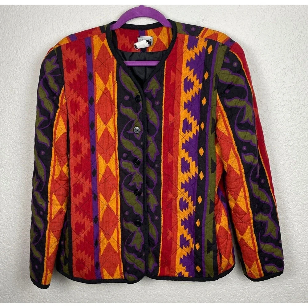 Vintage Aztec Southwest Jacket Womens 8 Multicolor Artsy Fun 80s 90s‎ Made USA